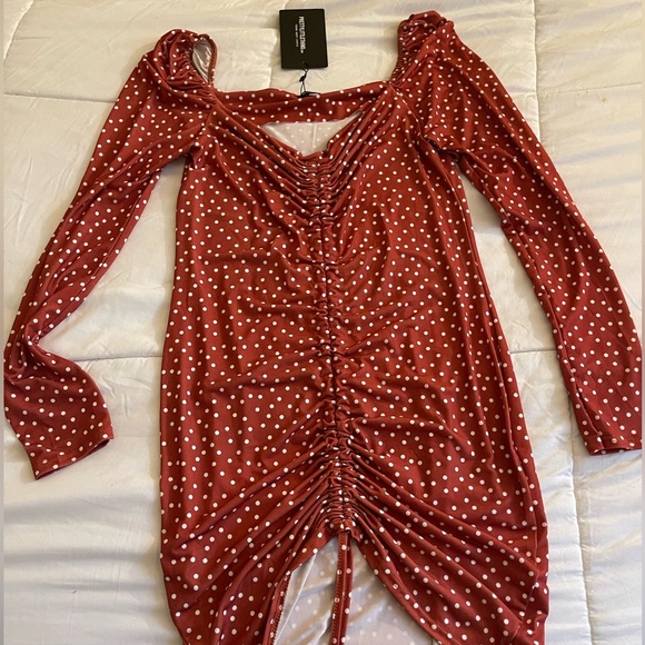 knee length dresses for ladies Brown Polka Dot Bodycon Dress Polka Dot Cowl Neck Maxi main image 1